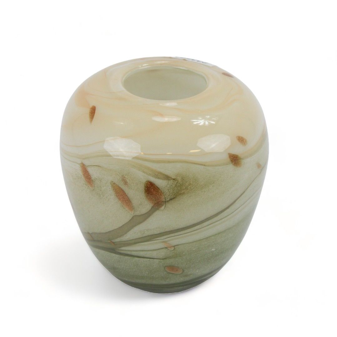 Vase, 7.5"x7.5" Green Copper White Glass