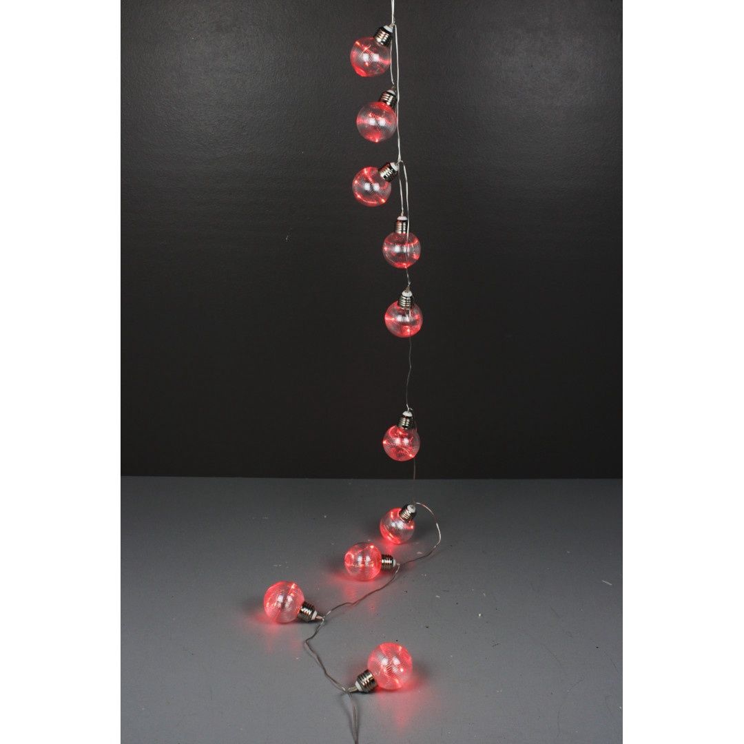 LED Lights, Ball Ornament Red Plastic 60mm 6.5' 10lts
