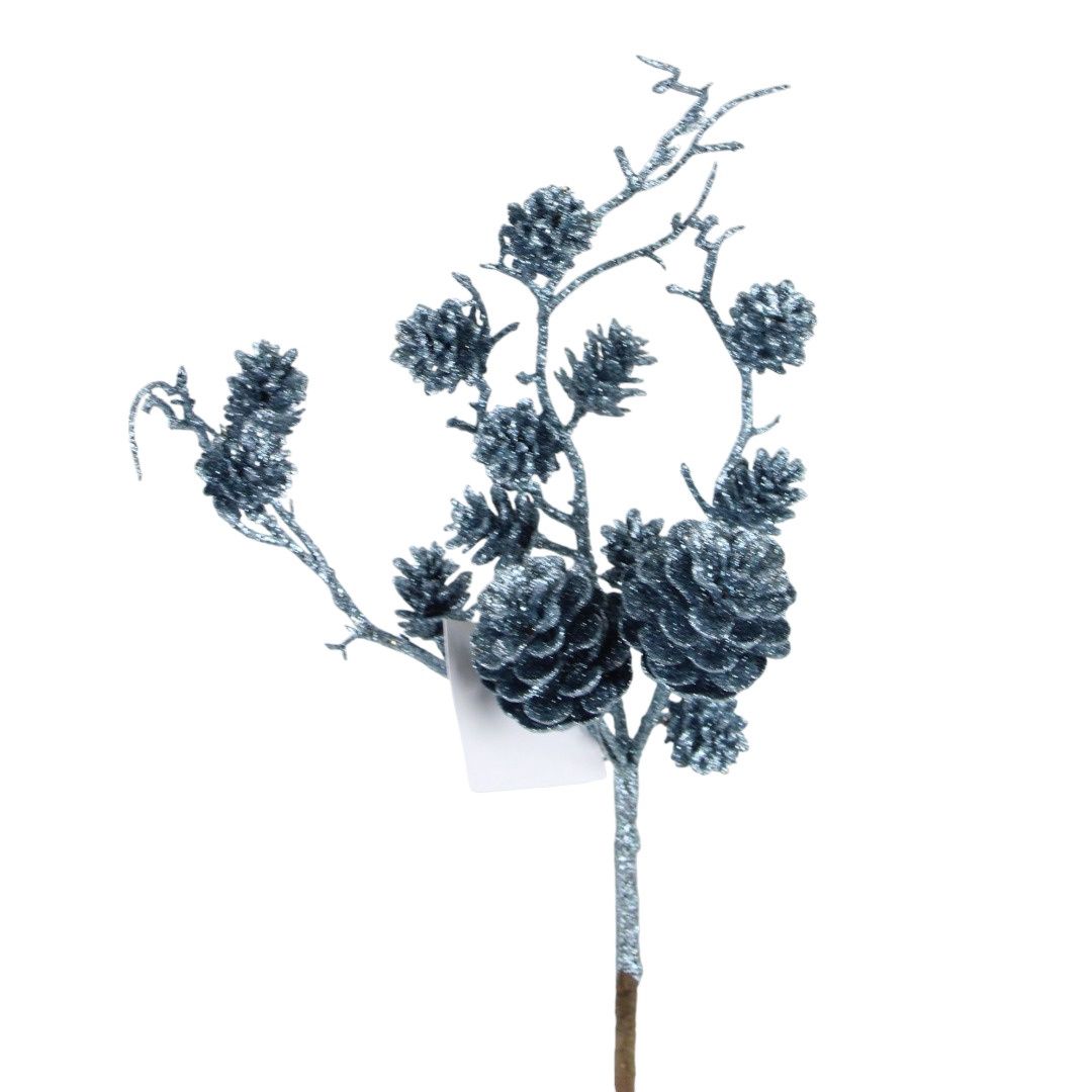 Pick, 15" Blue Glitter Pine Cone