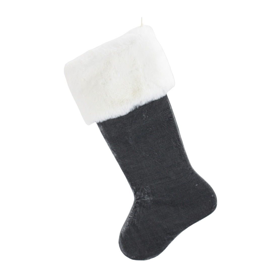 Xmas Stocking, 25&quot; Gray/White Velvet Fur