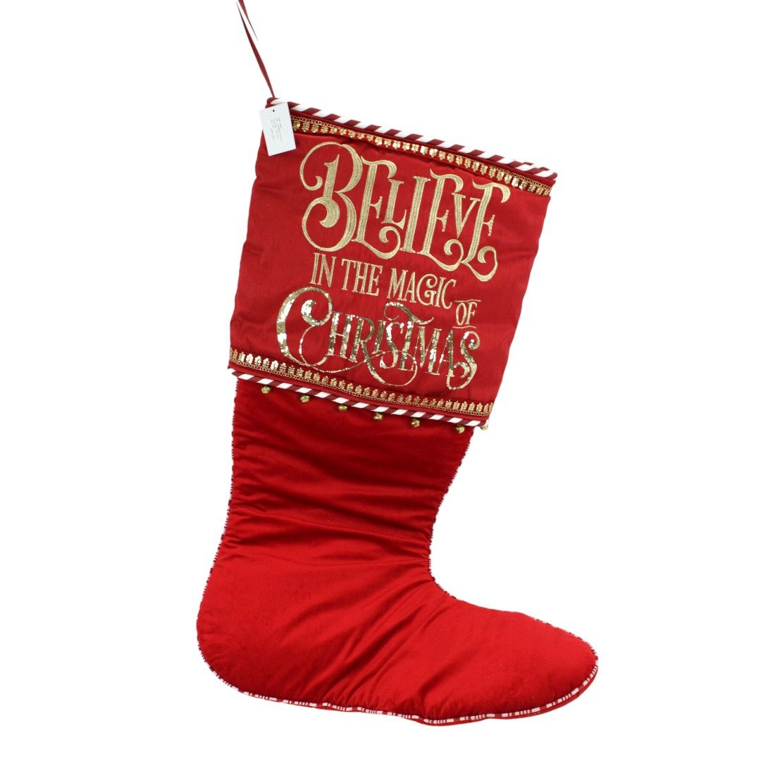 Stocking, 54" LG Red/Gold Believe Xmas