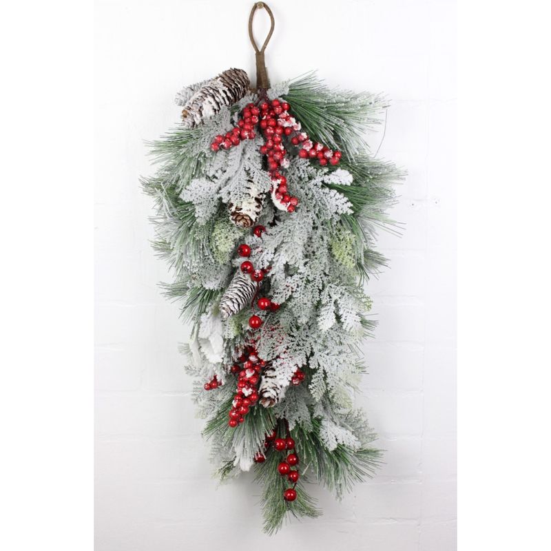 Teardrop, 28&quot; Snow Red Berry Pine