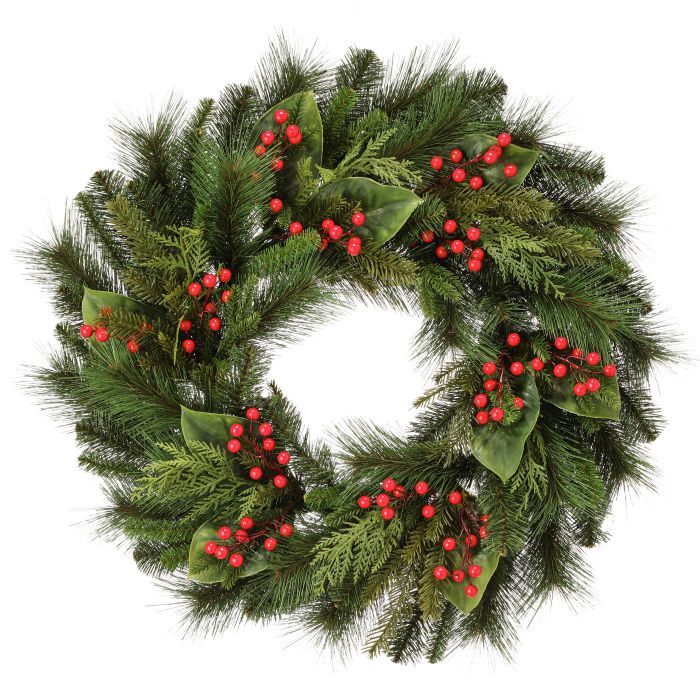 Wreath, 30" Pine/magnolia/Berry Spruce Red/Green
