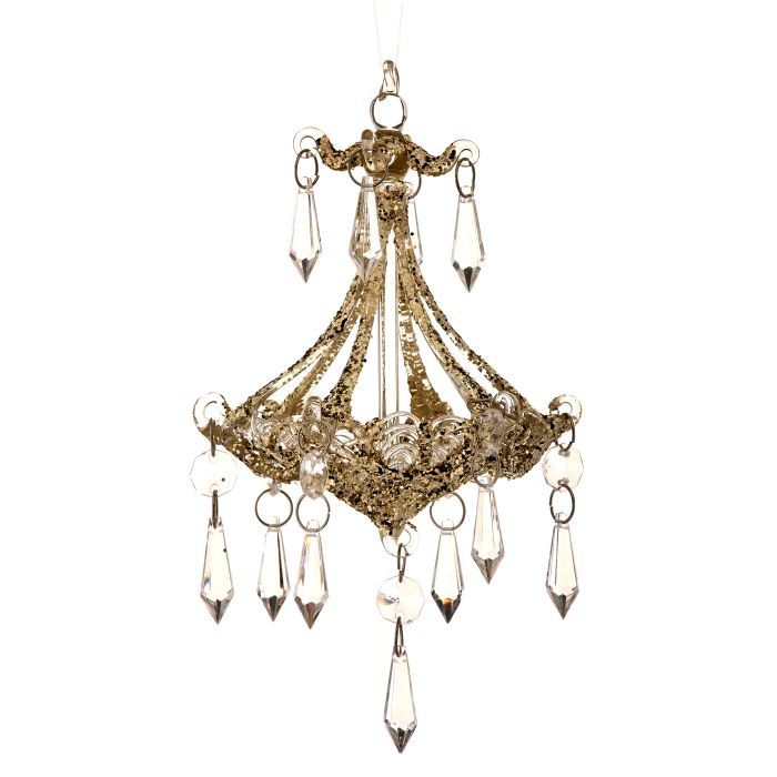 Ornament, 7.5&quot; Glass Crystal Drop Chandelier