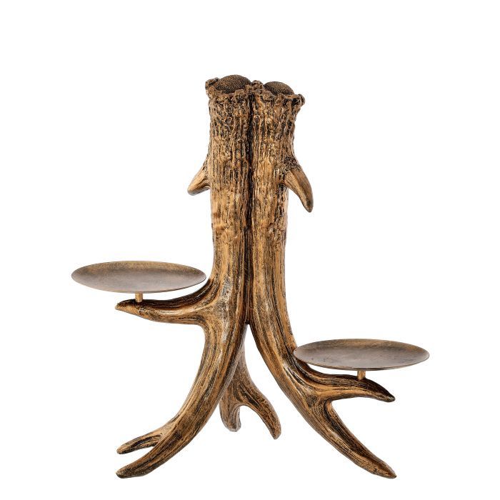 Candle Holder, 11.5" Antler w/Metal Antq/Copper