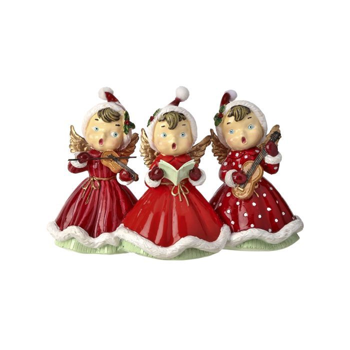 Figurine, 8" Resin Retro Carolers Red/White