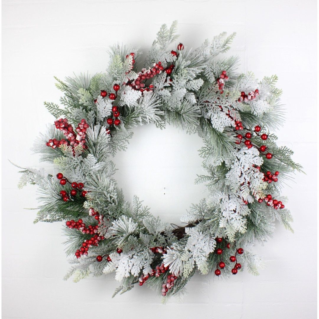 Wreath, 30" Snowy Red Berry Pine