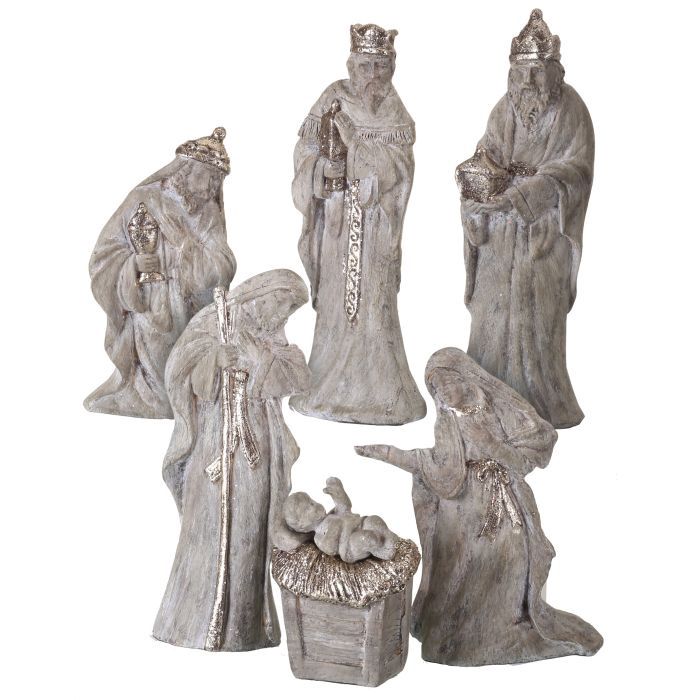 Nativity, 6&quot; Aged Gold Glitter Set/6