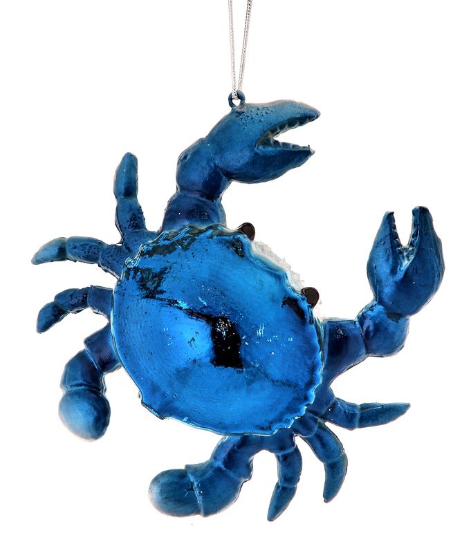 Ornament, 4&quot; Mercury Glass Blue Crab