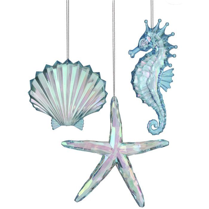 Ornament, Aqua Clear Acrylic Seashell 3 Asst