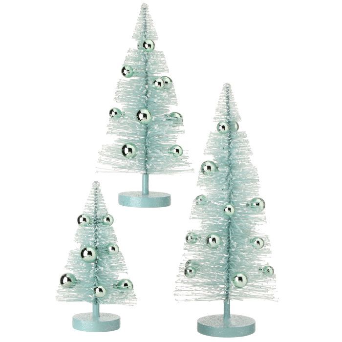 Sisal Tree, Aqua W/Ornament Set/3 8.5&quot;/11.5&quot;/14.5&quot;