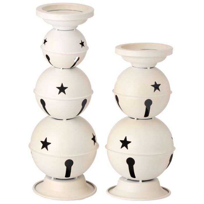 Candle Holder, Antq. White Jingle Bell 10"/12.5"