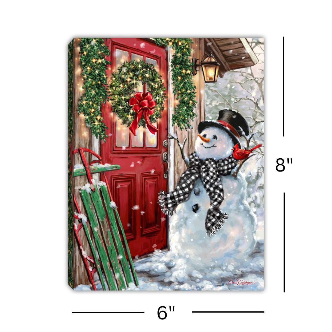 LED Canvas, Front Porch Snowman 8x6