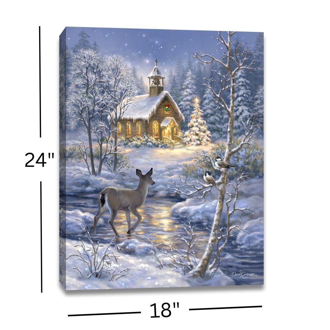 LED Canvas, Chapel in Snow 18x24
