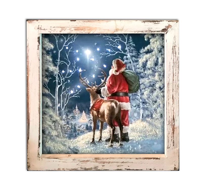LED Canvas, Starry Night Santa 8x8 shadow box