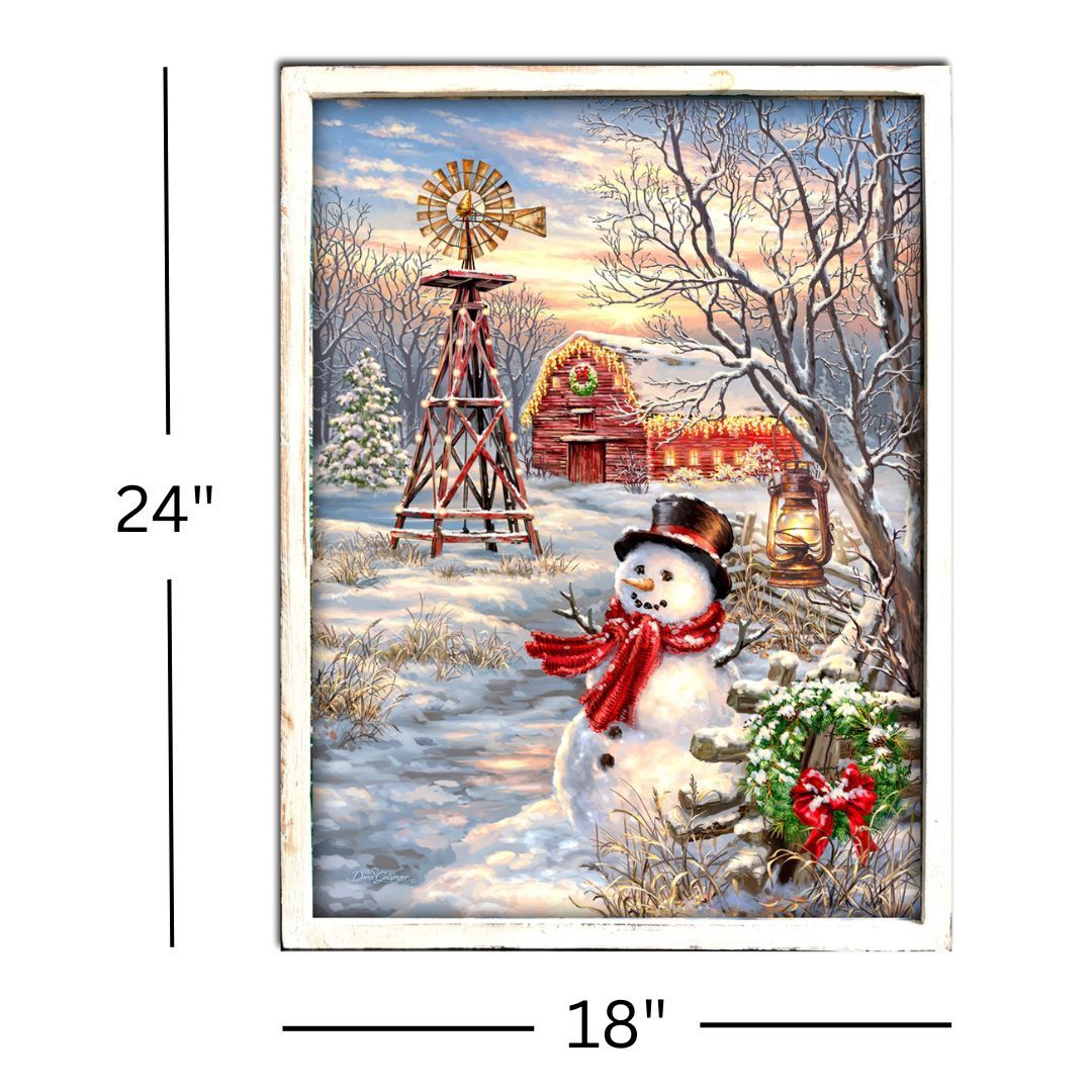 LED Canvas, Winter Windmill Framed 18x24