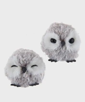 Ornament, Mini Fur Owl 2.35" Br/Wh