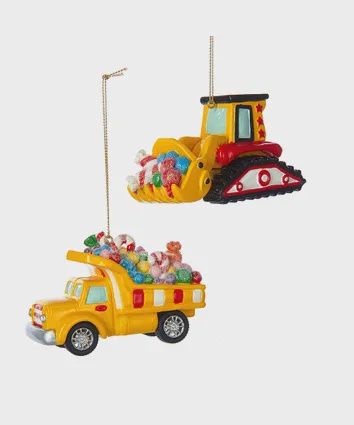Ornament, Dmp Trk/Dozer 3.8" w/candy