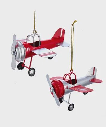Ornament, Metal Airplane 4.25" R/S 2 Options
