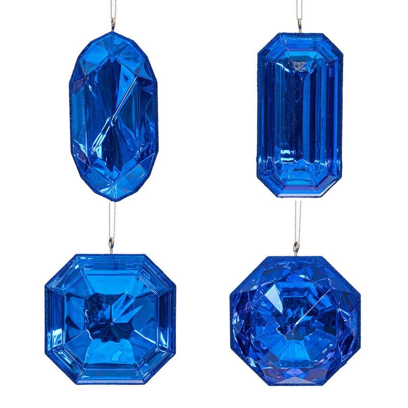 Ornament, 5&quot; Blue Jewel Glitter 4 Asst