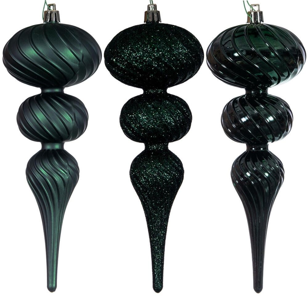 Ornament, 8&quot; Midnight Green Swirl Finial 3 Asst