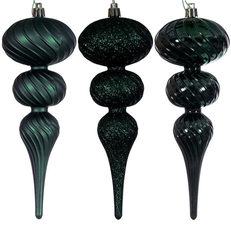 Ornament, 8&quot; Midnight Green Swirl Finial 3 Asst