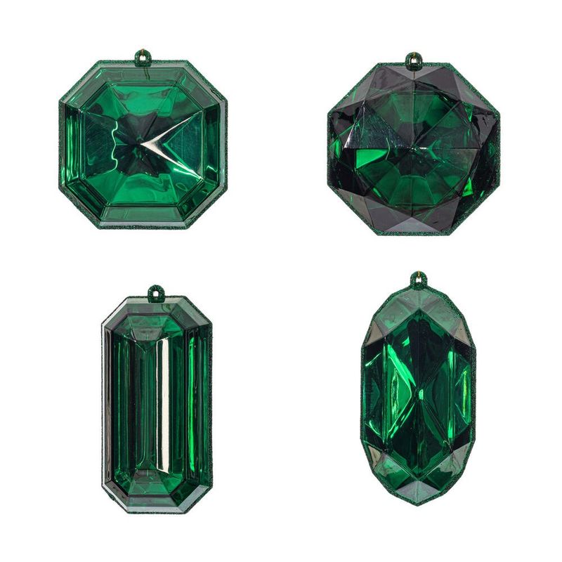 Ornament, 5&quot; Dk Green Jewel Glitter 4 Asst Acrylic