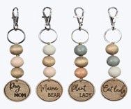 Key Ring, Wood Bead Clip &amp; Tag