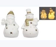 Tabletop, Ceramic Santa Or Snowman w/LED 2 Asst
