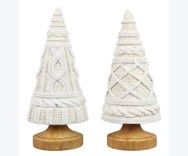Tree, Woven Cream Sweater w/Sparkles on Wood Base