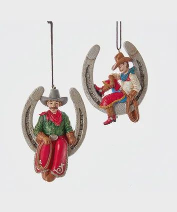 Ornament, Horseshoe w/Cowboy 4"