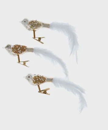 Ornament, Plat Bird/Feather 3pc boxed
