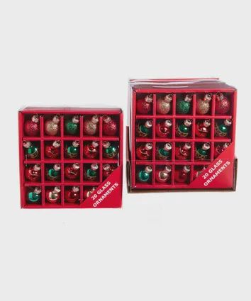 Ornament, 20pc Mini Glass Boxed Colord