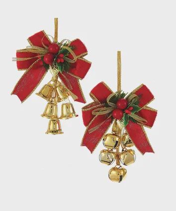 Ornament, Gold Bells w/Ribbon