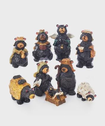 NATIVITY, BEAR SET 9PC 4",BLCK/BRWN