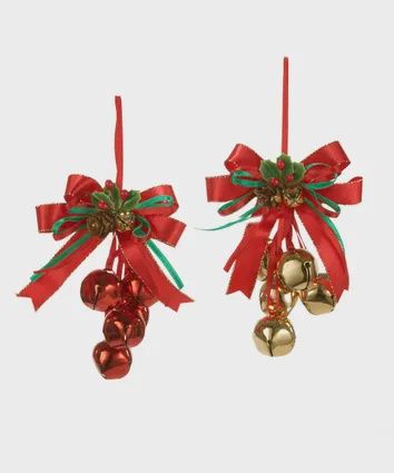 Ornament, Bells w/Bow 5.5" red met