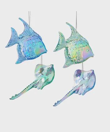 Ornament, Angel Fish/Stingray 4.75" aqua