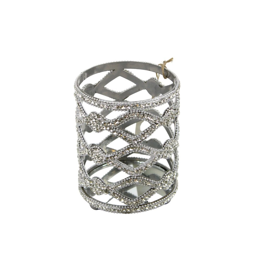 Candle Holder, 5.5" Platinum W/Jewels