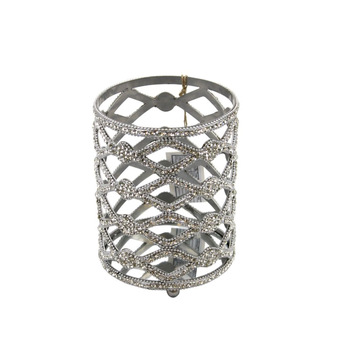 Candle Holder, 7" Platinum w/Jewels