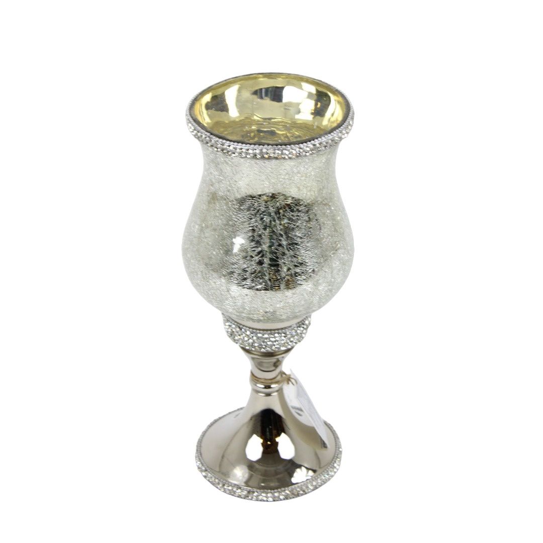 Candle Holder, 12.5" Silver w/Jewels &amp; Taper Holder