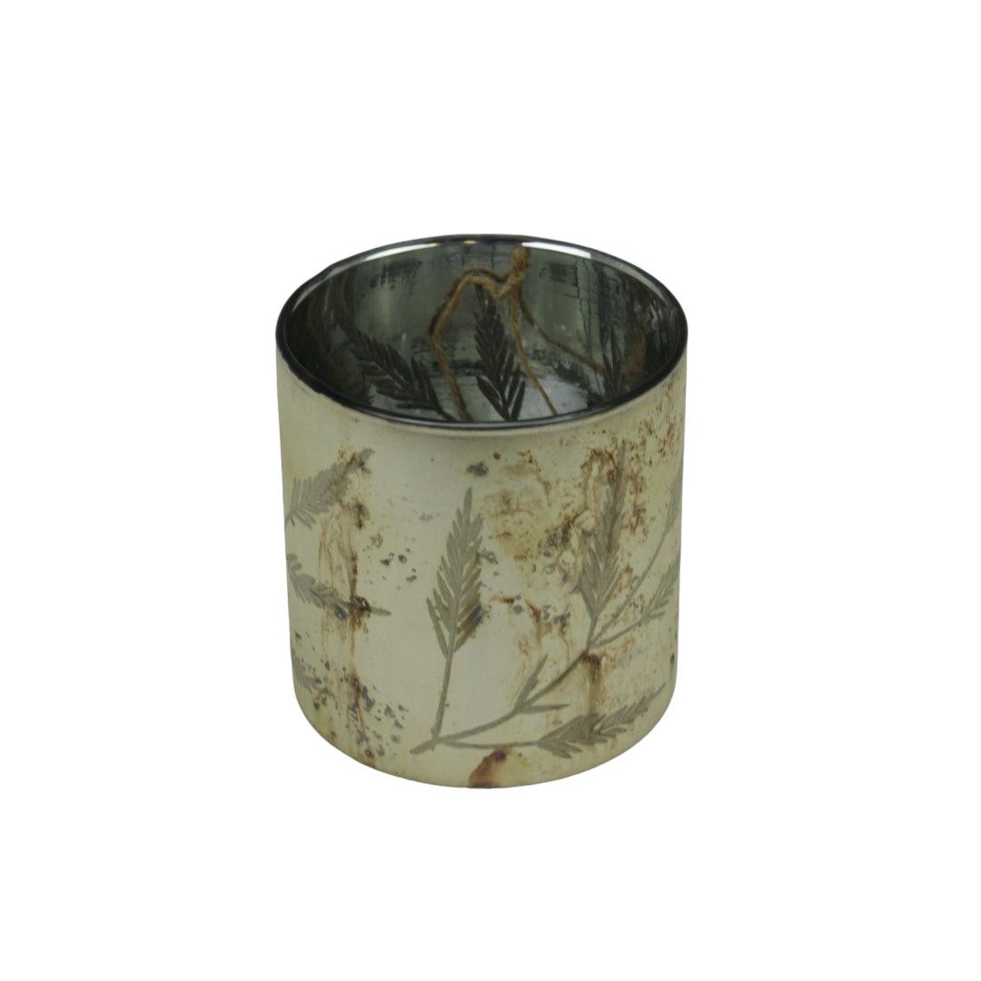 Candle Holder, Antiq. Champagne 5" Glass Leaf Pattern