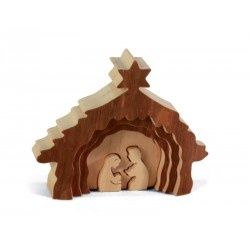 Nativity, Mini Wood Holy Family inside Creche 2&quot;x3&quot;