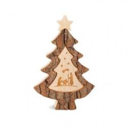 Nativity, Tree Shaped w/Bark Holy Family Inside