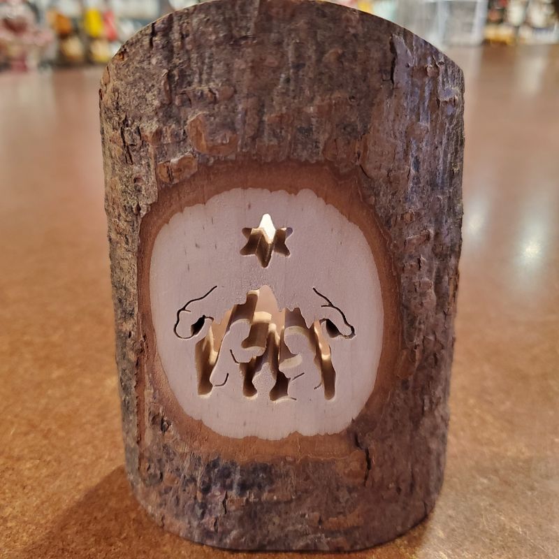 Nativity, Wood Slice w/Holy Family Silhouette