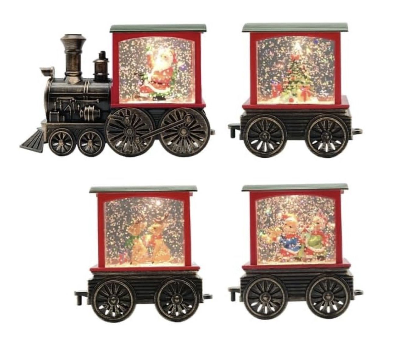 Snow Globe, 4pc Red Train Set