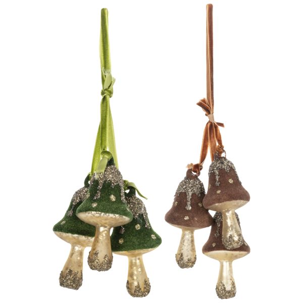 Ornament, 3 Glass Mushrooms