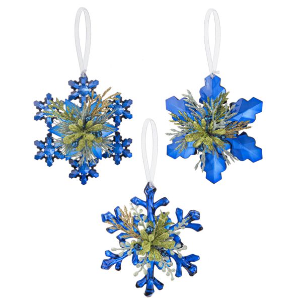 Ornament, Blue Acrylic Snowflake 4.5" 3 asst