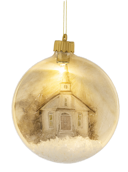 Ornament, LED Church Glass Disc B/O 4&quot;