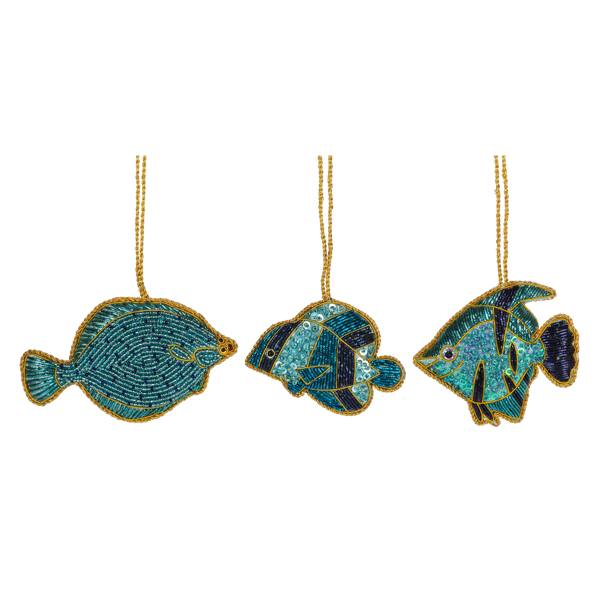 Ornament, Sequined Fish Aqua