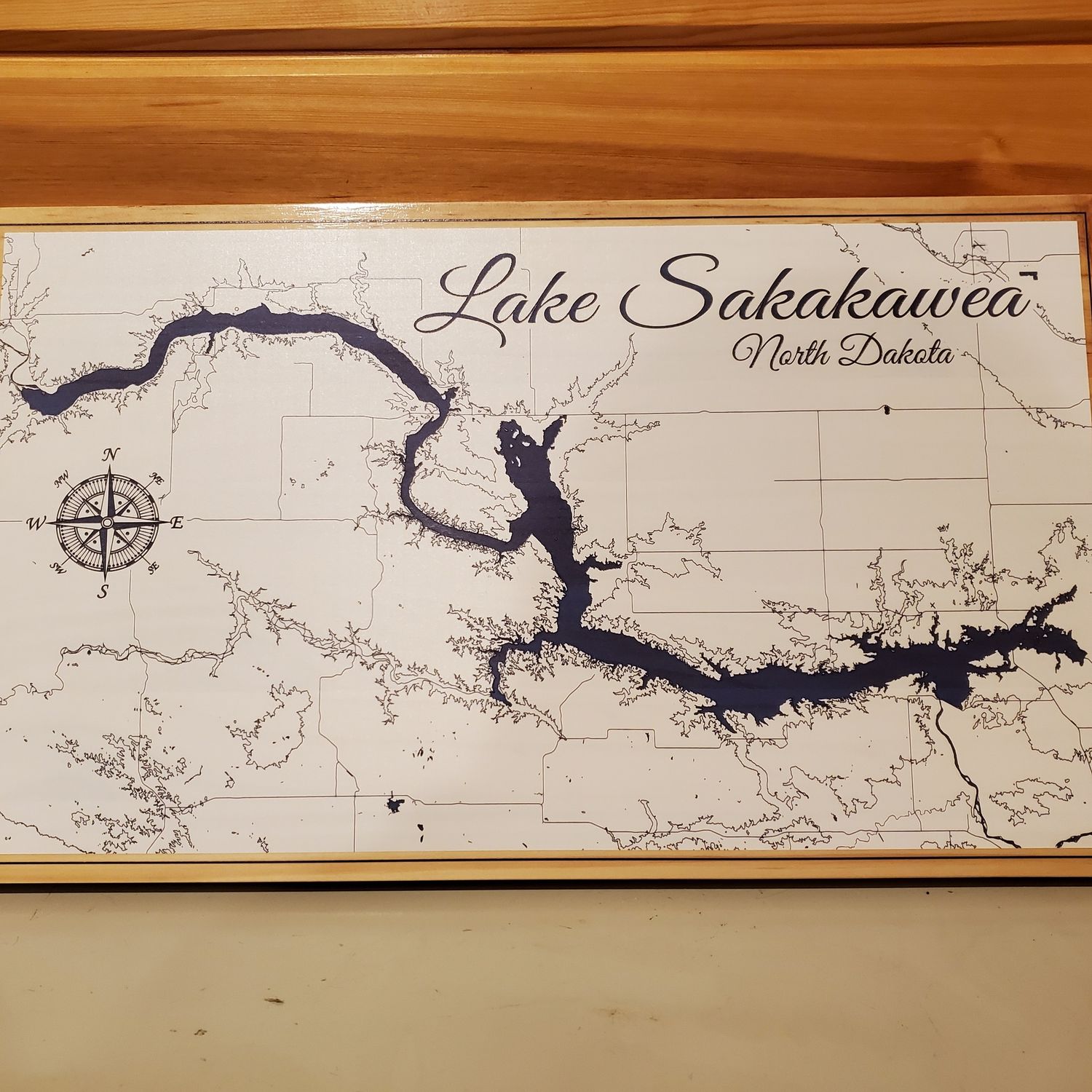 Wall Decor, Lake Map White/Blue